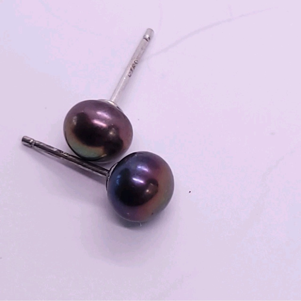925 Sterling Silver Peacock Black Freshwater Pearl Stud Earrings Pierced